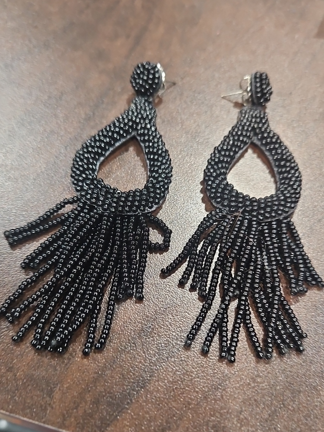 Black Beaded Teardrop Fringe Earrings - Women Jewelry